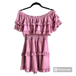 Vici | Pink Ruffle Off-Shoulder Mini Dress